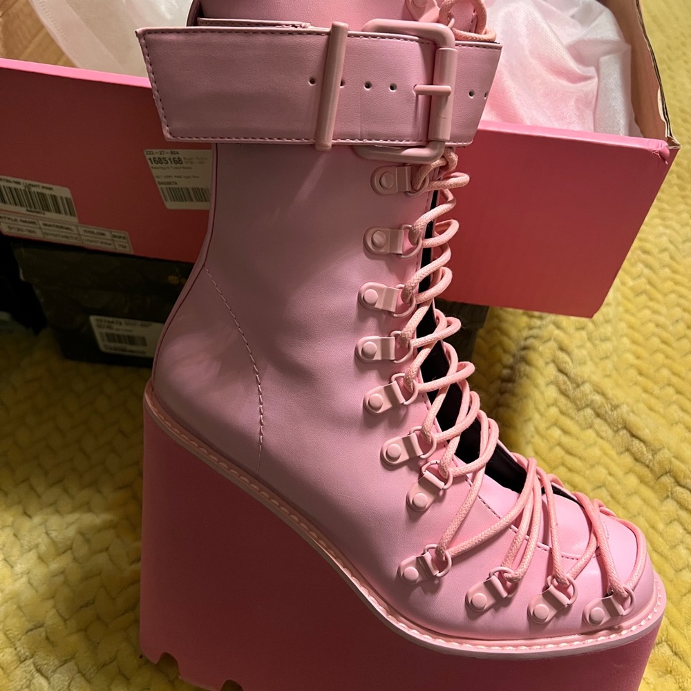 Sugar Thrillz Pink Lace-Up Platform Boots